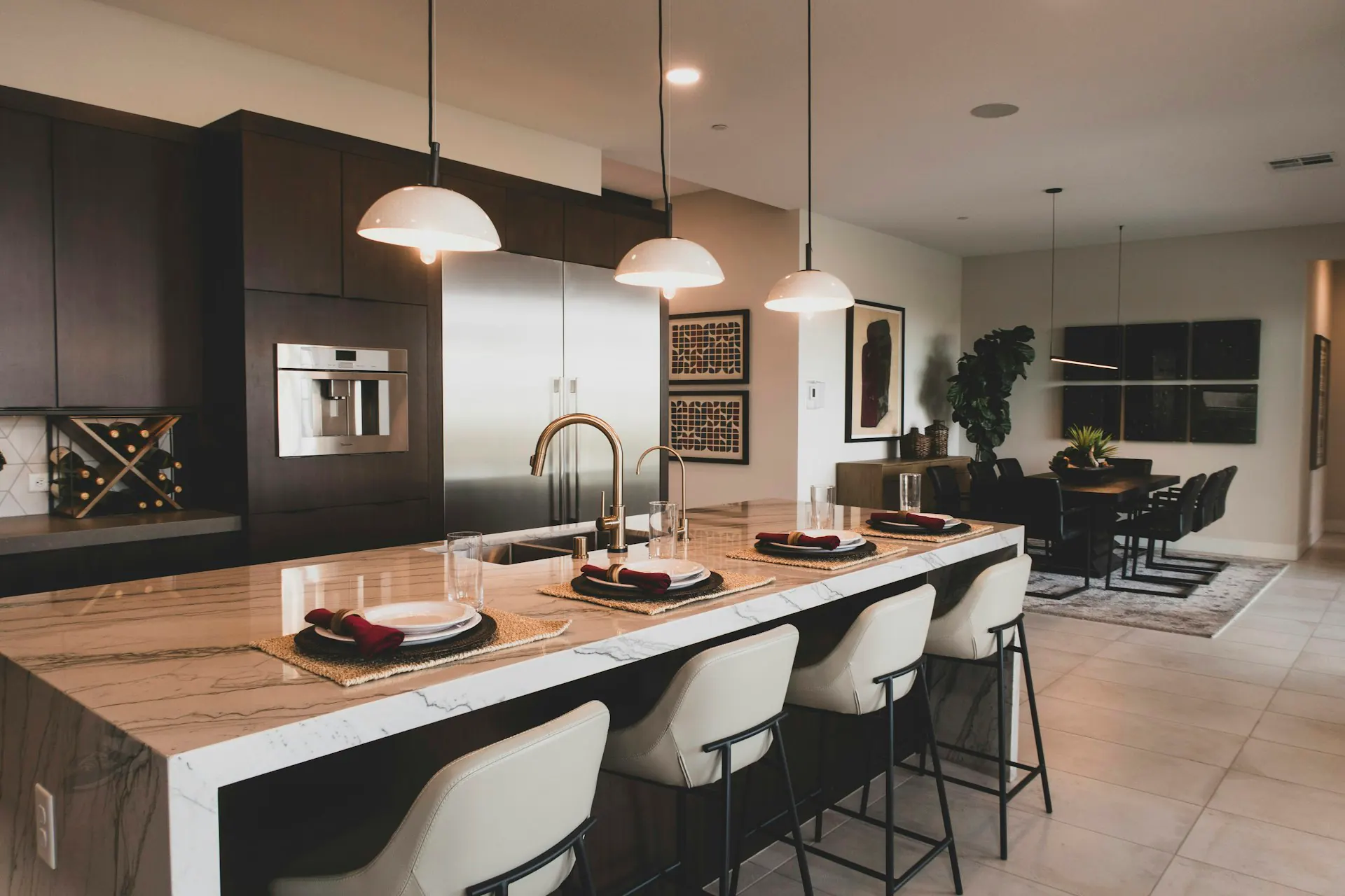 Featured kitchen interior with marble counter and center island — Bergen County primary kitchen reference