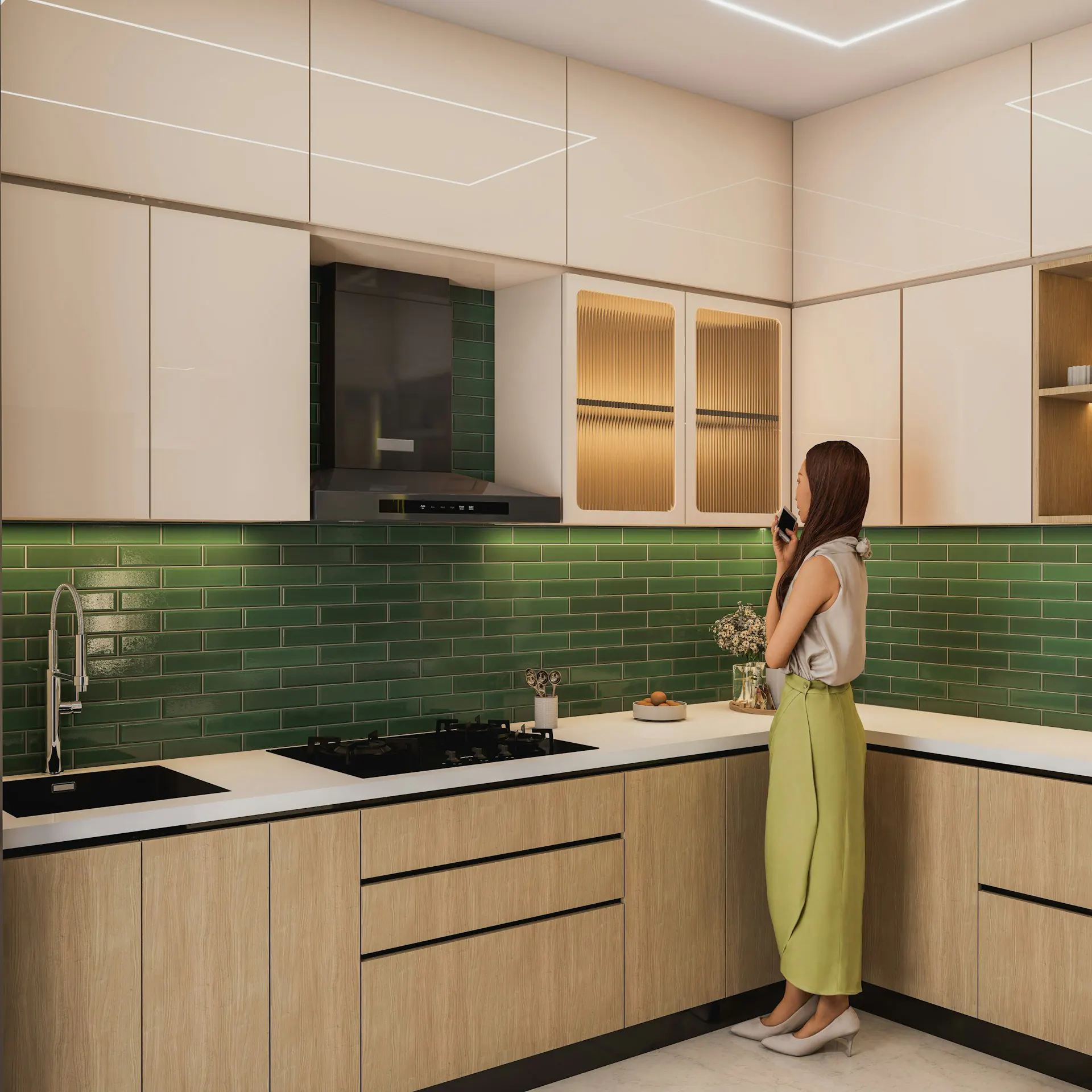 Modern kitchen with subway tile backsplash — representative of the tile direction for kitchens and bathrooms in Bergen County